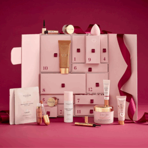 Sculpted By Aimee Advent Calendar 2025 with 12 beauty treats including 8 full-sized and 5 exclusive skincare and makeup products for women.