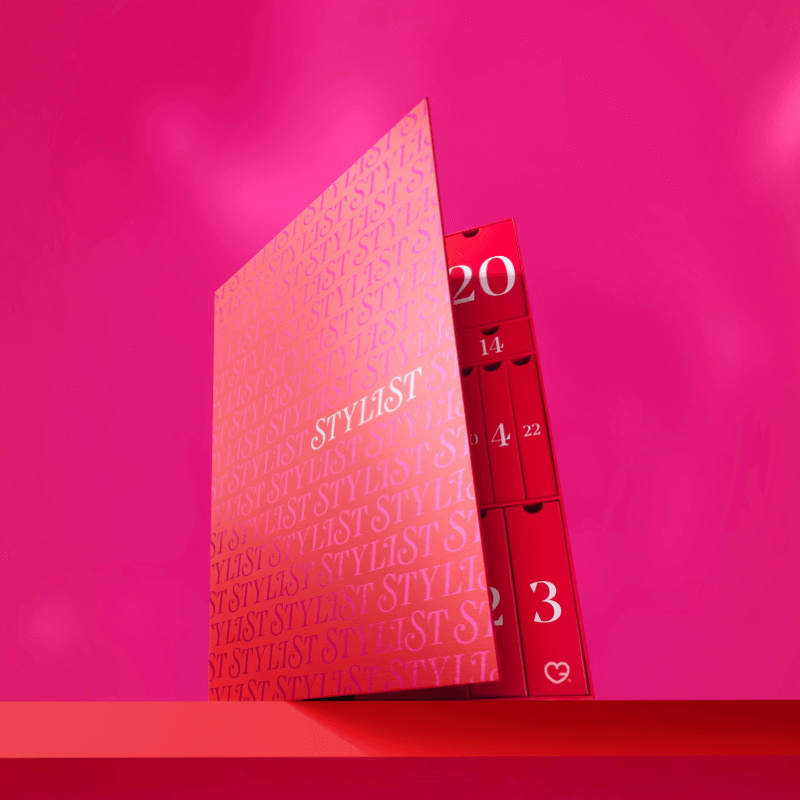 Stylist x Latest In Beauty Advent Calendar 2025 with 25 cases, 32 premium skincare, makeup and haircare treats for beauty lovers.