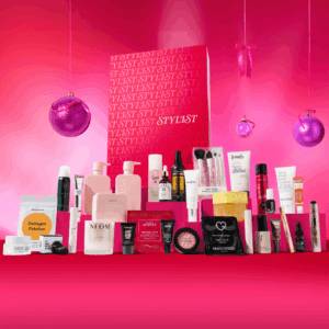 Stylist x Latest In Beauty Advent Calendar 2025 with 25 cases, 32 premium skincare, makeup and haircare treats for beauty lovers.