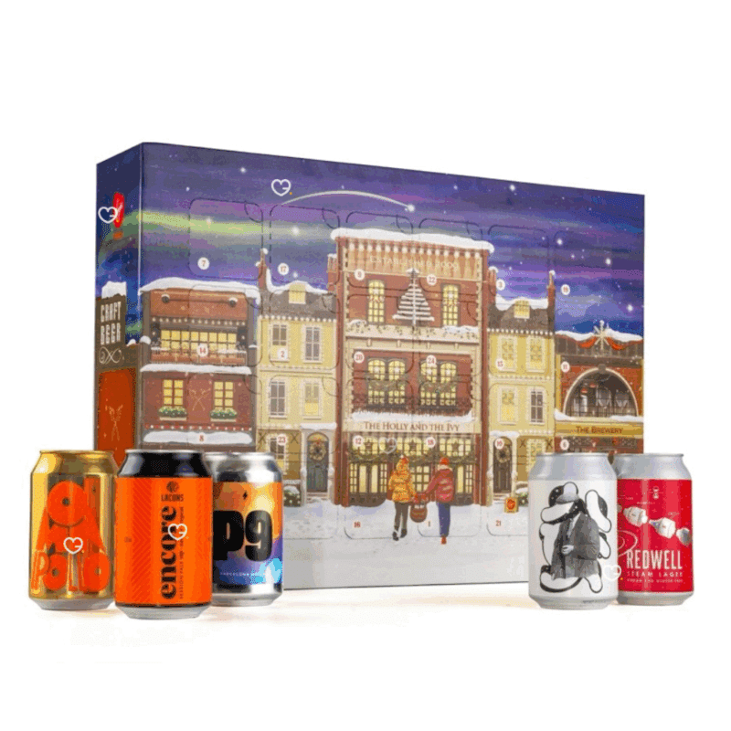 Virgin Wines Beer Advent Calendar 2025 featuring 24 craft beers from top breweries, festive box design for adult beer lovers.