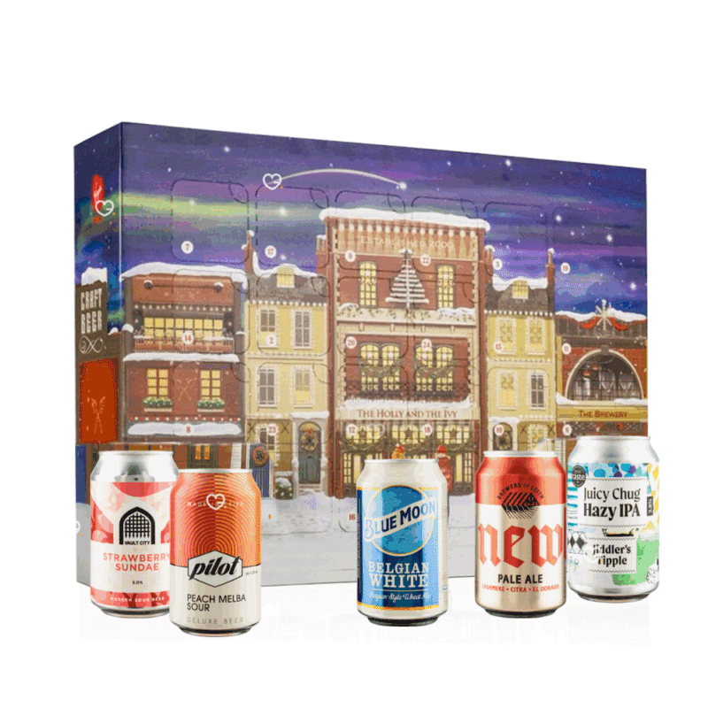 Virgin Wines Beer Advent Calendar 2025 featuring 24 craft beers from top breweries, festive box design for adult beer lovers.