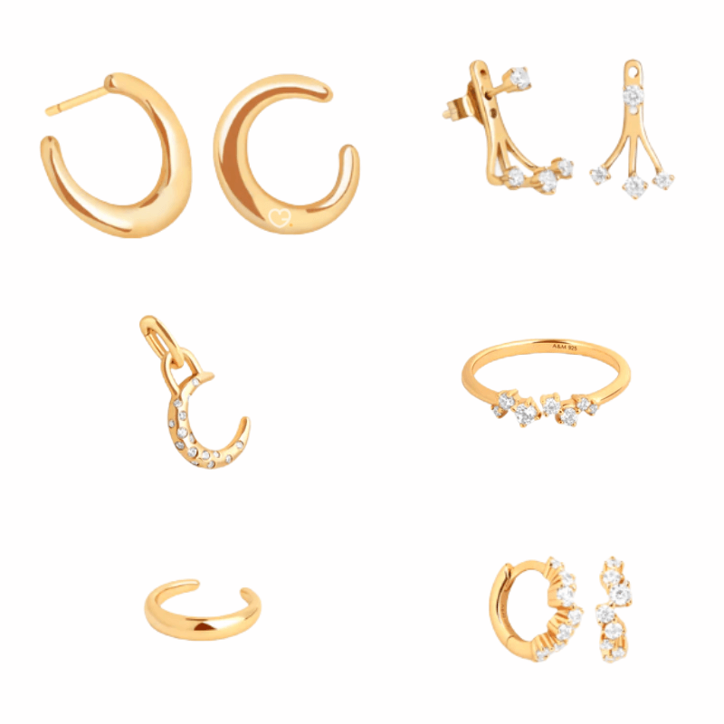Astrid & Miyu - 24 day Advent Calendar 2025 in gold featuring 23 stackable jewellery pieces, crystal and dome styles, ideal for style-conscious women.