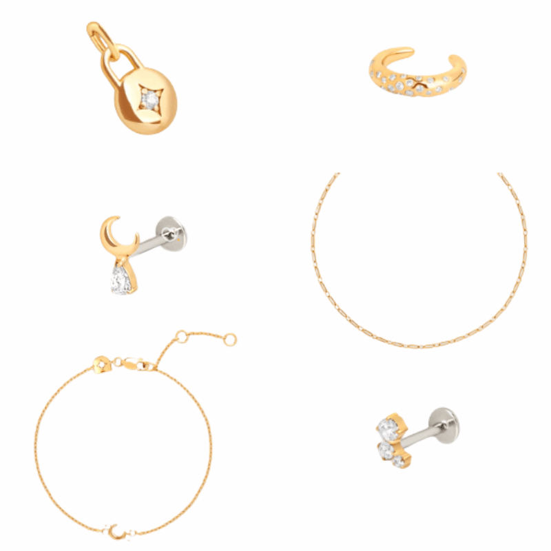 Astrid & Miyu - 24 day Advent Calendar 2025 in gold featuring 23 stackable jewellery pieces, crystal and dome styles, ideal for style-conscious women.