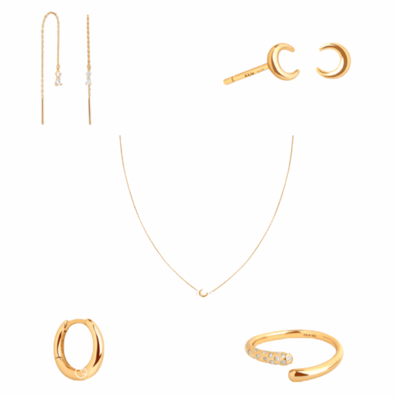 Astrid & Miyu - 24 day Advent Calendar 2025 in gold featuring 23 stackable jewellery pieces, crystal and dome styles, ideal for style-conscious women.