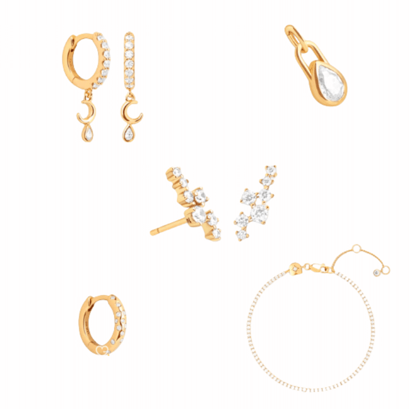 Astrid & Miyu - 24 day Advent Calendar 2025 in gold featuring 23 stackable jewellery pieces, crystal and dome styles, ideal for style-conscious women.