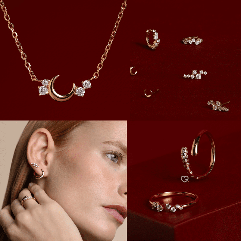 Astrid & Miyu - 24 day Advent Calendar 2025 in gold featuring 23 stackable jewellery pieces, crystal and dome styles, ideal for style-conscious women.