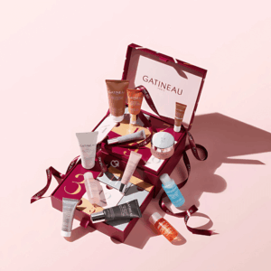 Gatineau Advent Calendar 2025 in festive pink box with 12 luxury skincare treats, including 6 full-size products.