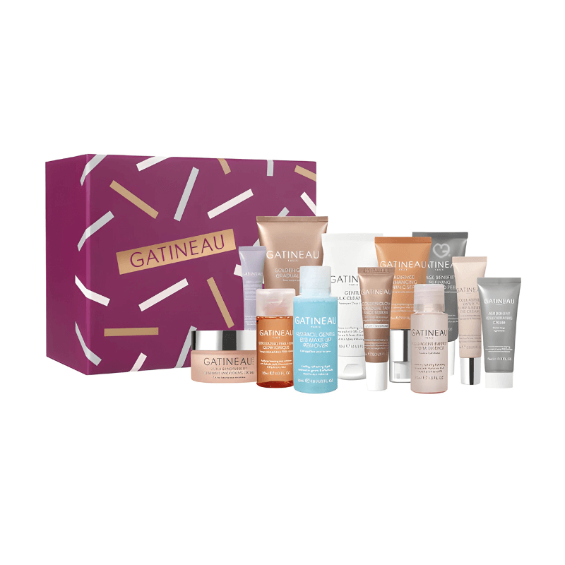 Gatineau Advent Calendar 2025 in festive pink box with 12 luxury skincare treats, including 6 full-size products.
