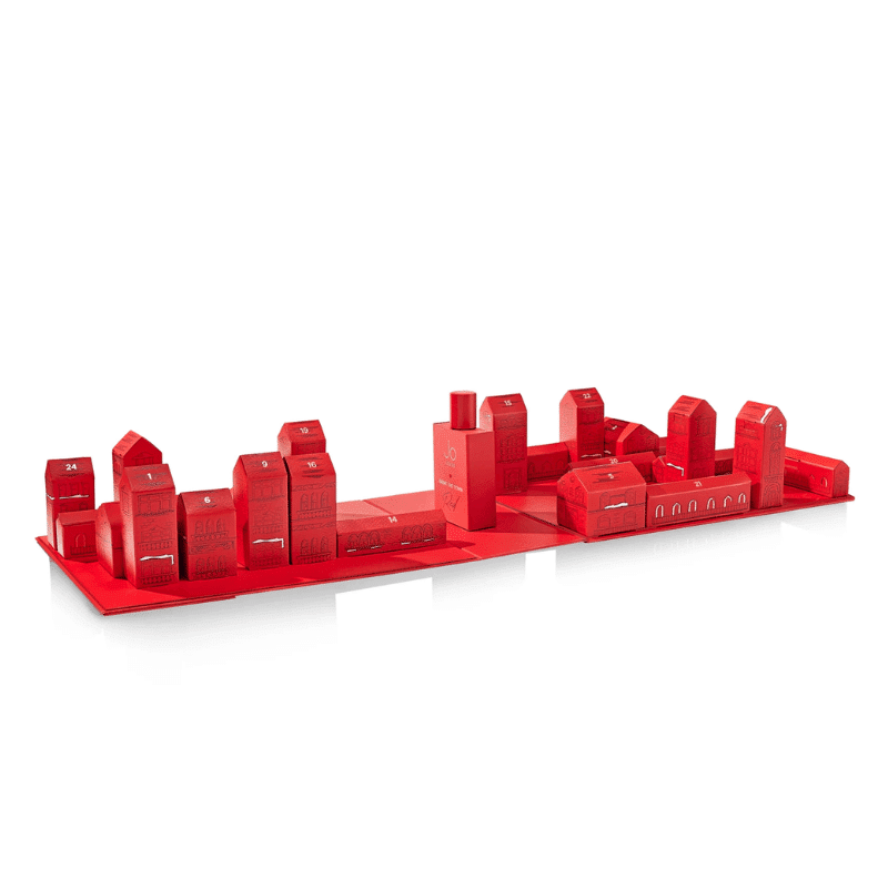 Jo Loves Advent Calendar 2025 in a red festive box with 25 luxury fragrances, candles and body care treats.