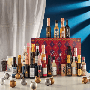 John Lewis Fizz Advent Calendar 2025 with 24 miniature wines and sparkling fizz in a festive box, perfect for adults celebrating Christmas.
