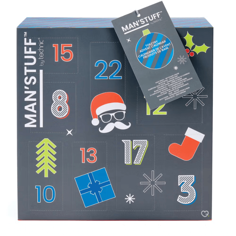 Man Stuff Advent Calendar 2025 with 24 men’s grooming gifts including beard shampoo, face wash, moisturiser and tools for modern men.
