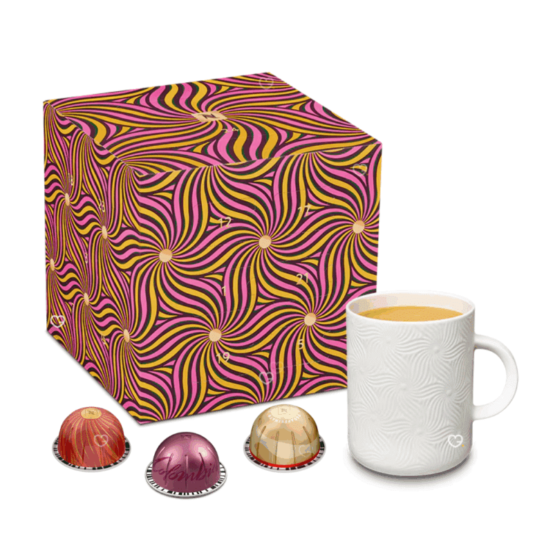 Nespresso Advent Calendar 2025 contains 24 coffee capsules for Nespresso and Vertuo machines with new and unique flavors,