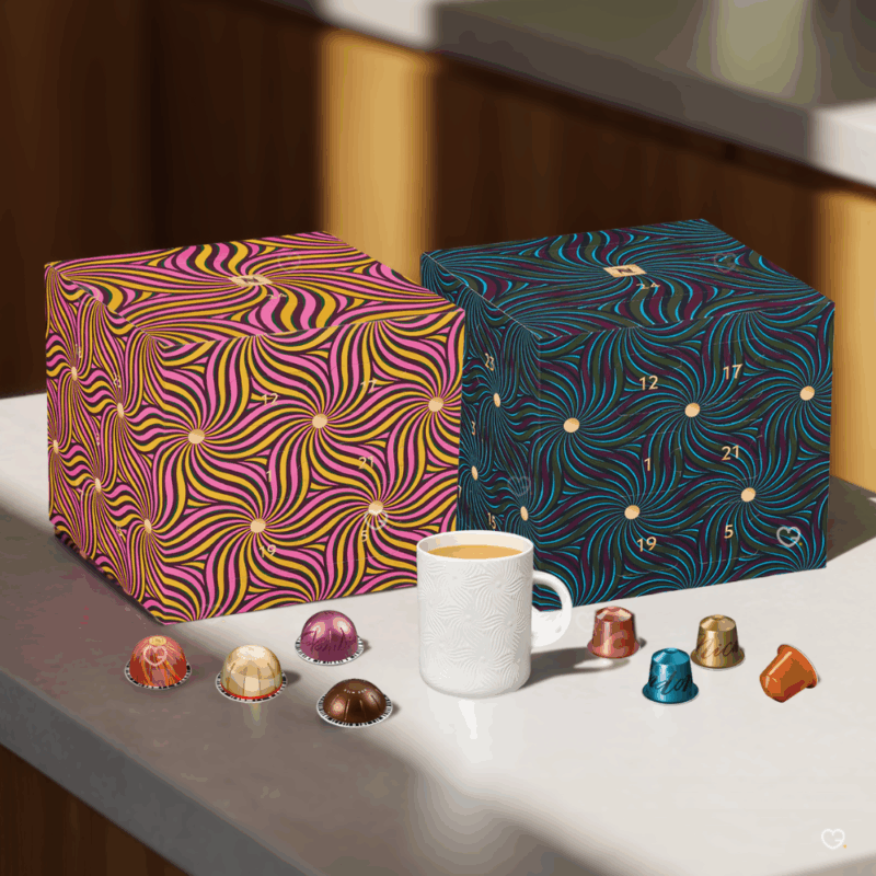 Nespresso Advent Calendar 2025 contains 24 coffee capsules for Nespresso and Vertuo machines with new and unique flavors,