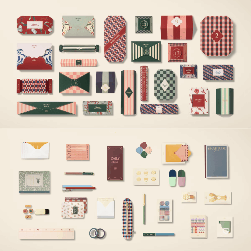 Papier Advent Calendar 2025 with 24 luxury stationery gifts including journals, pens and washi tapes, perfect for design lovers.
