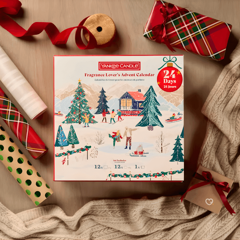 Yankee Candle Book Advent Calendar 2025 with 24 festive scented candles and holder in a luxury book design, perfect for home fragrance lovers.