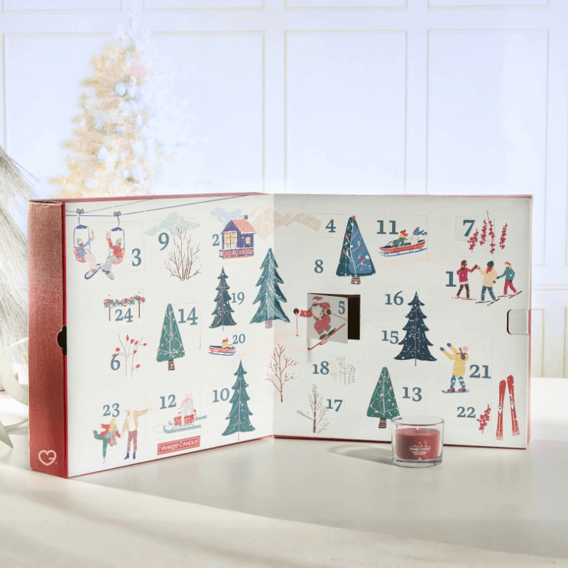 Yankee Candle Book Advent Calendar 2025 with 24 festive scented candles and holder in a luxury book design, perfect for home fragrance lovers.