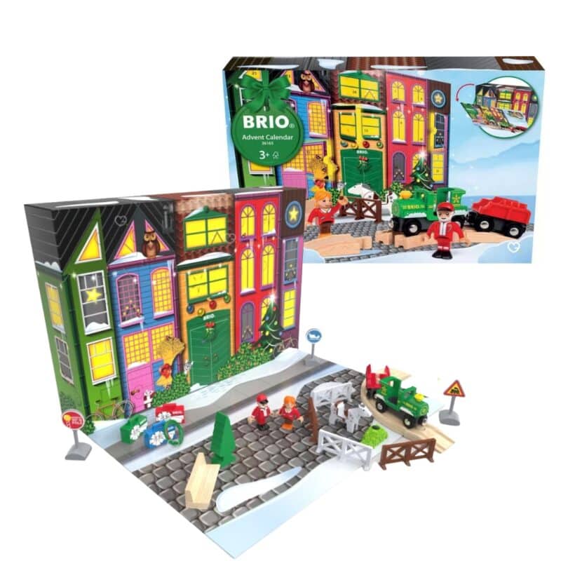 Brio Advent Calendar 2026 box folded open into a play track on white