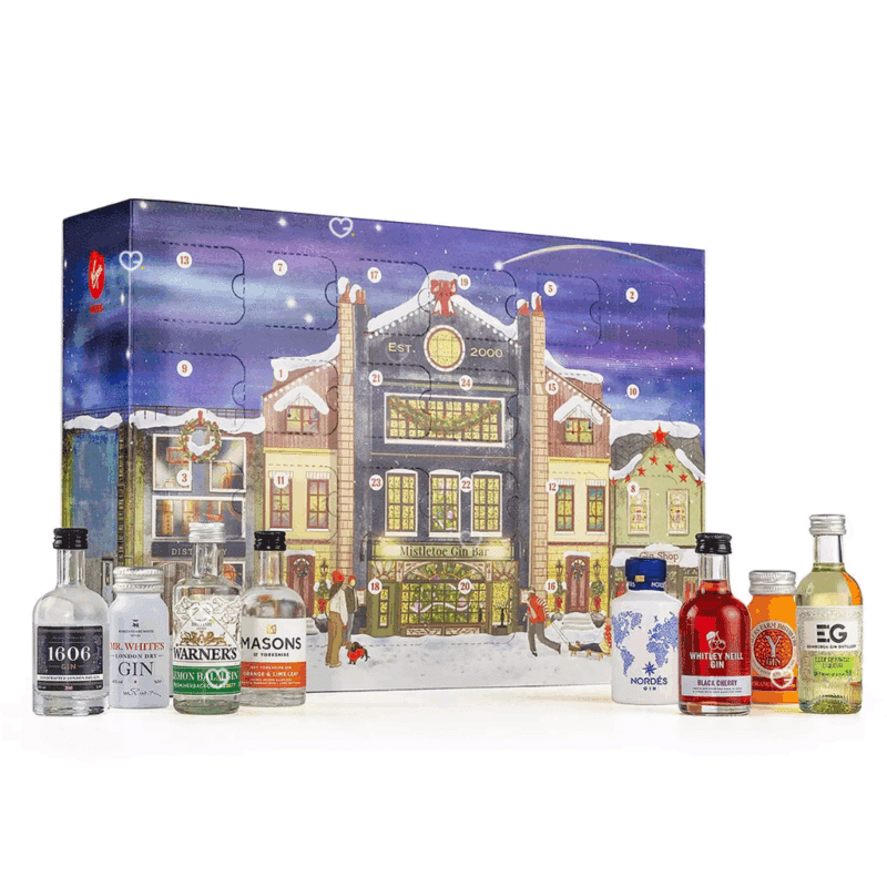 Virgin Wines Gin Advent Calendar 2025 featuring 24x5cl craft gins in festive packaging, ideal for adult gin lovers and gift buyers.