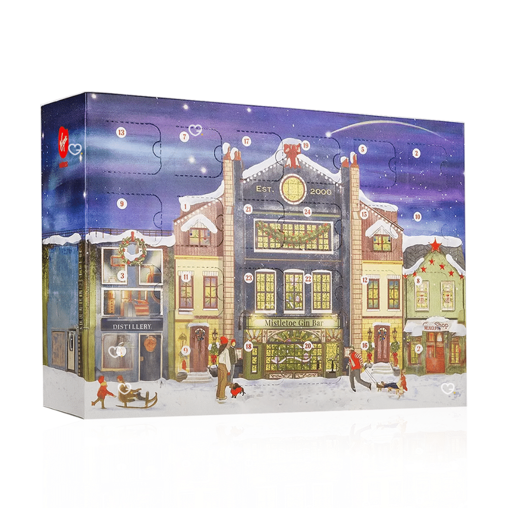 Virgin Wines Gin Advent Calendar 2025 featuring 24x5cl craft gins in festive packaging, ideal for adult gin lovers and gift buyers.