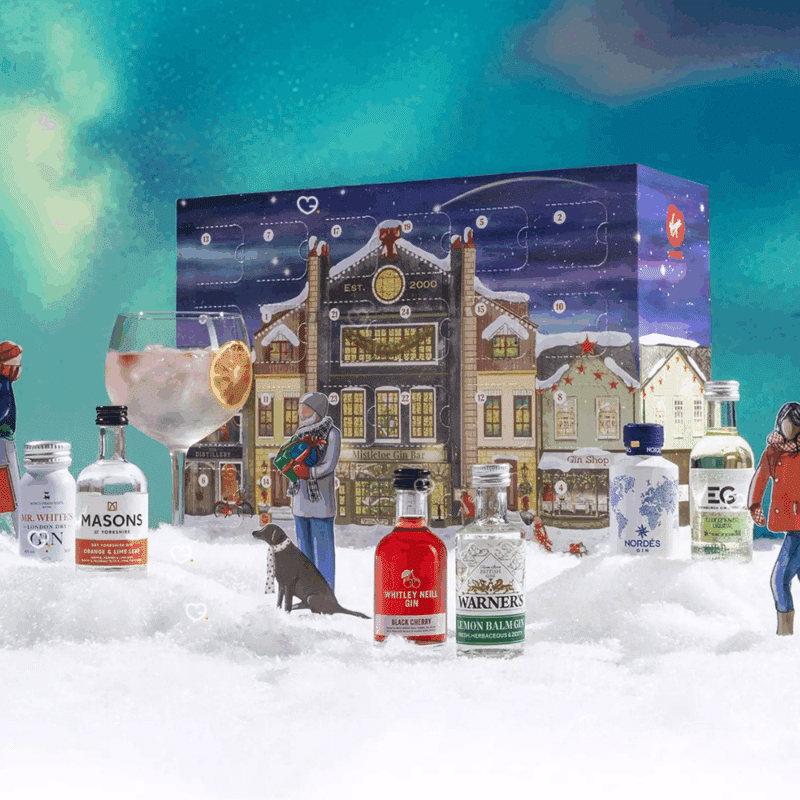 Virgin Wines Gin Advent Calendar 2025 featuring 24x5cl craft gins in festive packaging, ideal for adult gin lovers and gift buyers.