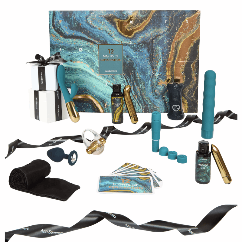 Ann Summers - 12 Nights of Exploration Advent Calendar 2025 featuring 12 sensual toys, lubricants and satin ties for adventurous couples.