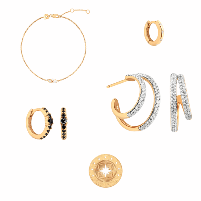 Astrid & Miyu - 12 day Advent Calendar 2025 in gold featuring 11 gold jewels and £50 voucher, perfect for style-conscious women.