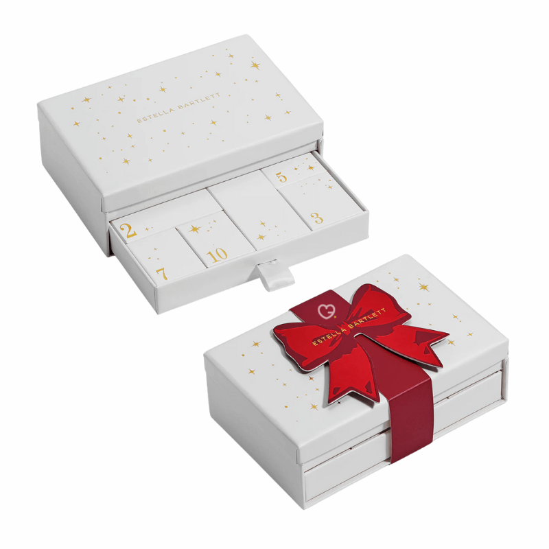 Estella Bartlett Advent Calendar 2025 with 12 gold- or silver-plated necklaces, bracelets and earrings in festive packaging for style-conscious women.