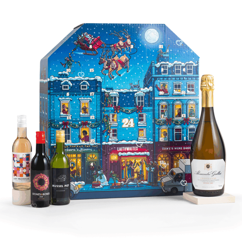 Laithwaites Advent Calendar 2025 contains 24 mini bottles of red, white and rosé wines, ideal festive gift for wine lovers.