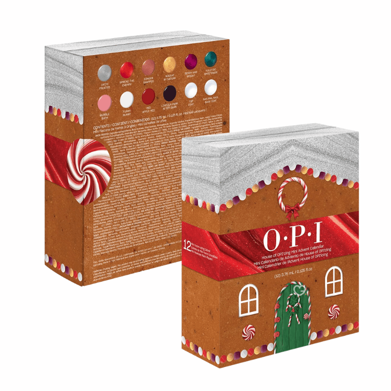 OPI Advent Calendar 2025 with 12 limited edition mini nail polishes in festive shades, perfect for beauty lovers and gift shoppers.