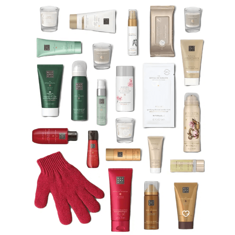 Rituals Advent Calendar 2025 in a festive red wreath design with 24 luxury beauty and wellness treats.