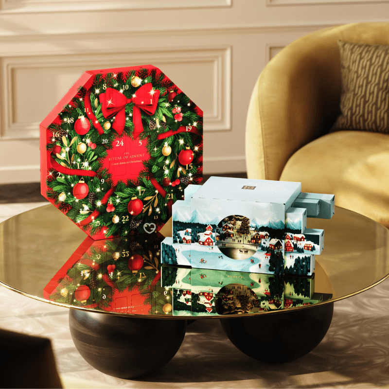 Rituals Advent Calendar 2025 in a festive red wreath design with 24 luxury beauty and wellness treats.