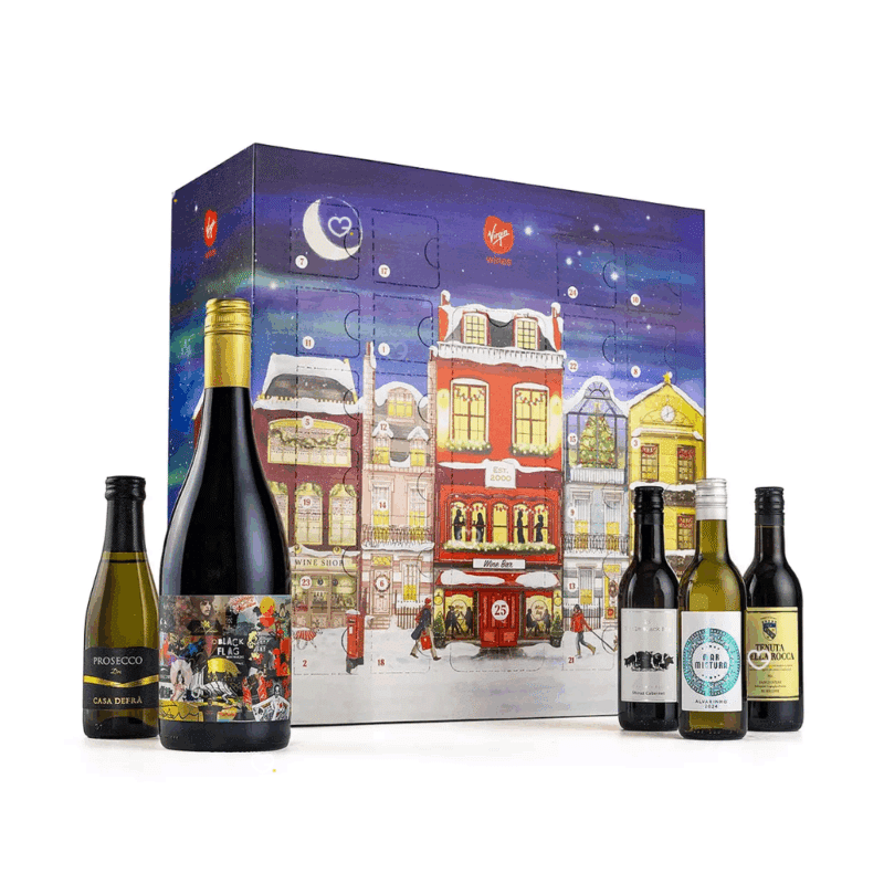 Virgin Wine Advent Calendar 2025 featuring 25 white, mixed or red wines from global regions, including a full-size anniversary Cabernet Sauvignon. Perfect for wine lovers seeking a festive tasting experience.