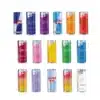 Red Bull Advent Calendar 2025 with 24 cans in 16 flavours, festive red design with snowflakes and gold accents.