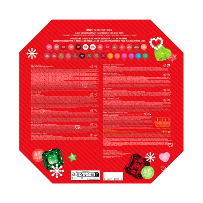 NYX Bling Box 2026 back panel listing the 24 products in the calendar