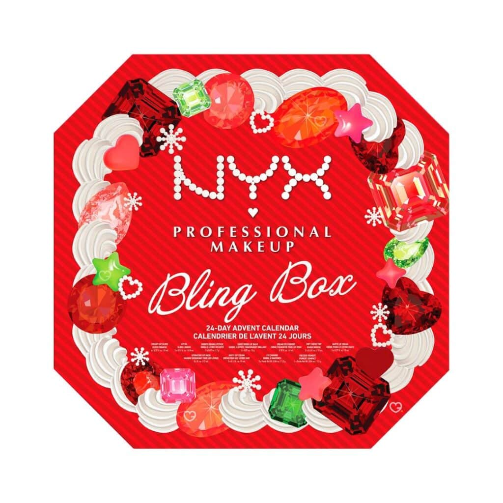 NYX Bling the Halls advent calendar 2026 red jewel box closed with 24 doors