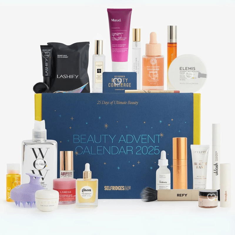 Selfridges advent calendar 2025 includes 33 beauty and makeup products housed in blue box