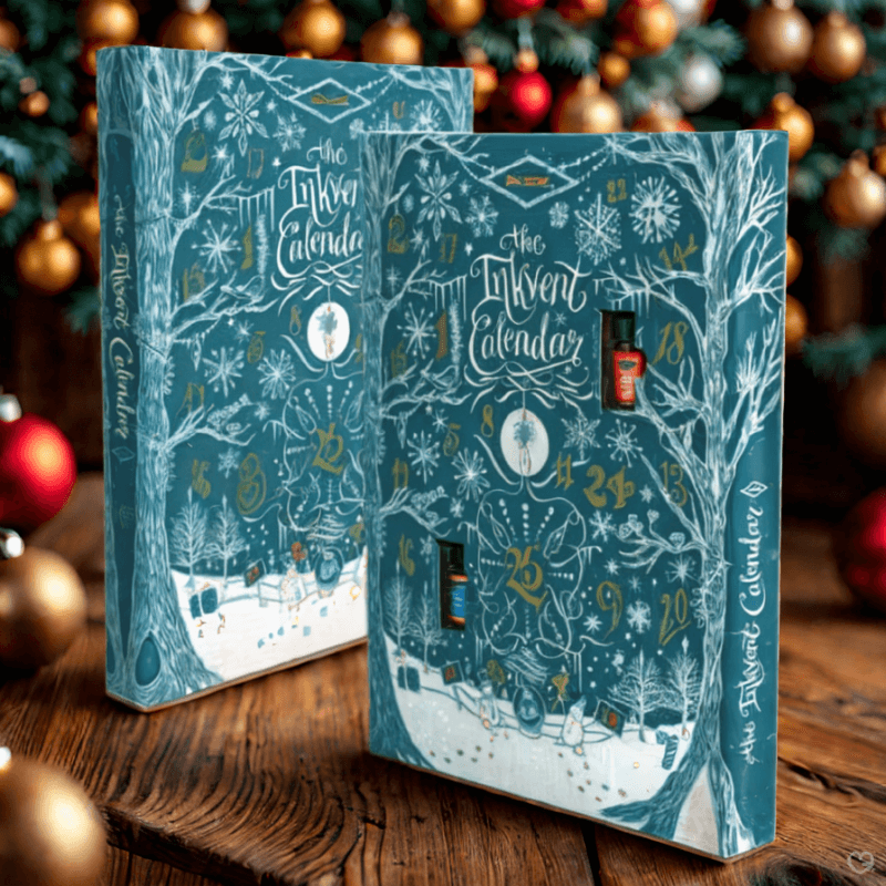Diamine Inkvent Advent Calendar 2025 with 24 mini 12ml inks and one 30ml bottle, a festive collectible for fountain pen lovers.