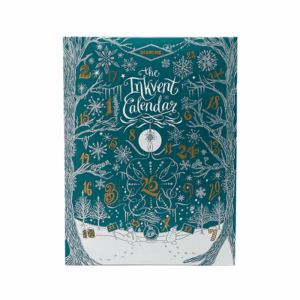 Diamine Inkvent Advent Calendar 2025 with 24 mini 12ml inks and one 30ml bottle, a festive collectible for fountain pen lovers.