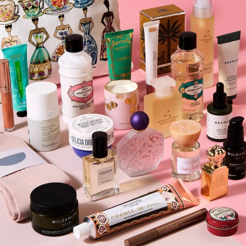 Fortnum and Mason Beauty Advent Calendar 2026 flat lay of all 25 beauty products