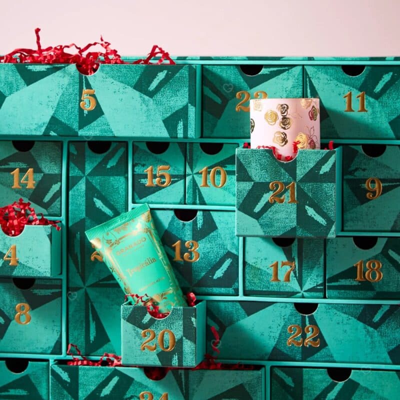 Fortnum and Mason Beauty Advent Calendar 2026 close-up of the green numbered drawers