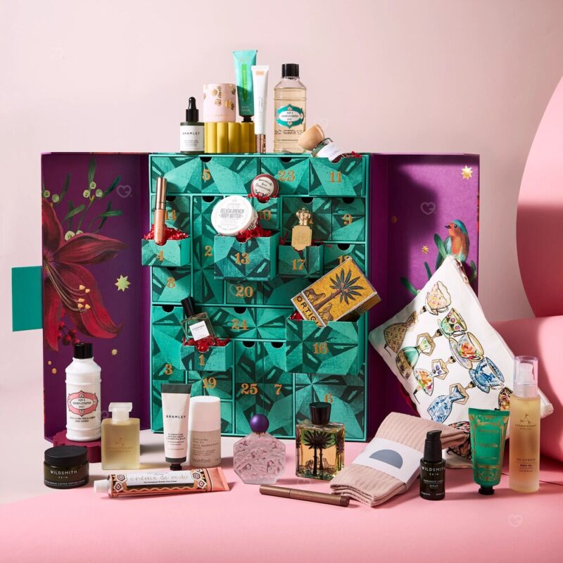 Fortnum and Mason Beauty Advent Calendar 2026 open showing all 25 luxury beauty products