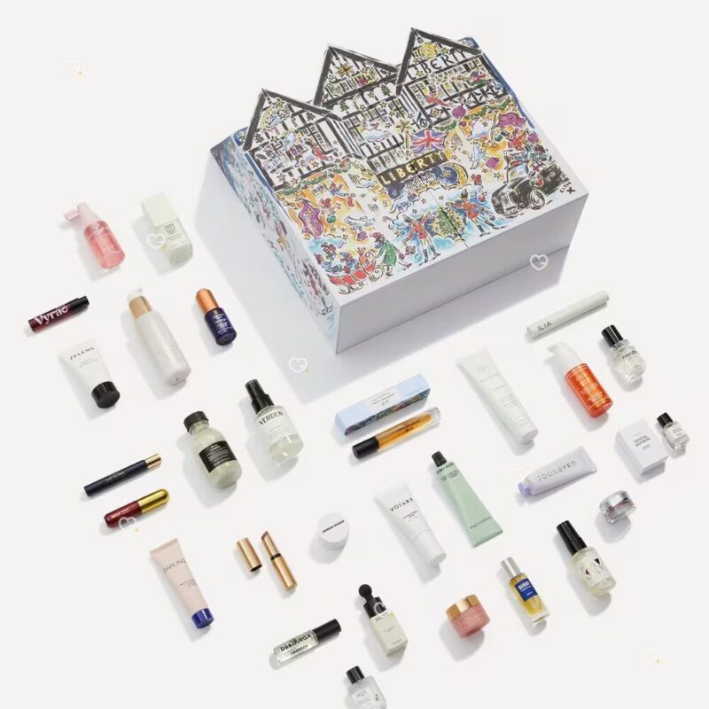 Liberty Beauty Advent Calendar 2026 numbered drawers with skincare and fragrance products