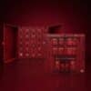 Neal's Yard Remedies 2026 advent calendar open, showing 24 numbered drawers and Covent Garden flagship illustration, red background