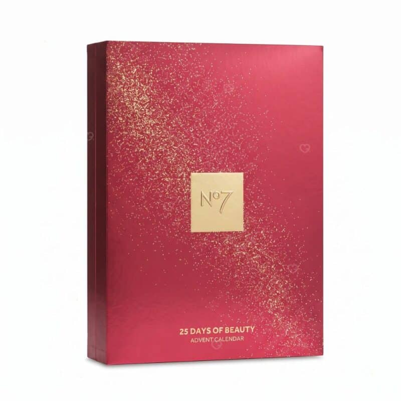 No7 25 Days of Beauty Advent Calendar 2026 closed red and gold box