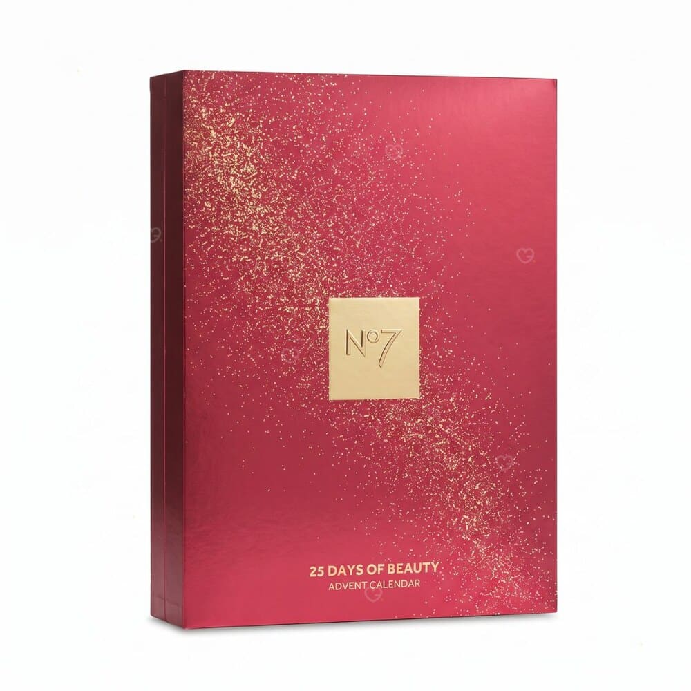 No7 25 Days of Beauty Advent Calendar 2026 closed red and gold box