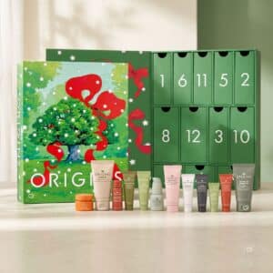 Origins beauty advent calendar 2026 open with its 12 skincare minis and numbered doors