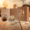 24 Days of Rum Advent Calendar 2025 with 24 rum miniatures, 2 tasting glasses and festive gift packaging.