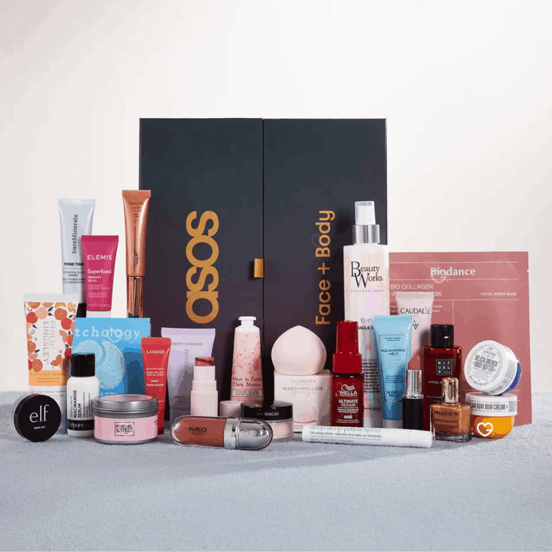 Asos Advent Calendar 2025 with 25 beauty treats including skincare, makeup, haircare and accessories for beauty lovers.