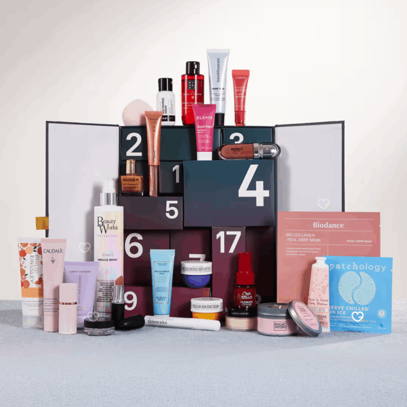 Asos Advent Calendar 2025 with 25 beauty treats including skincare, makeup, haircare and accessories for beauty lovers.