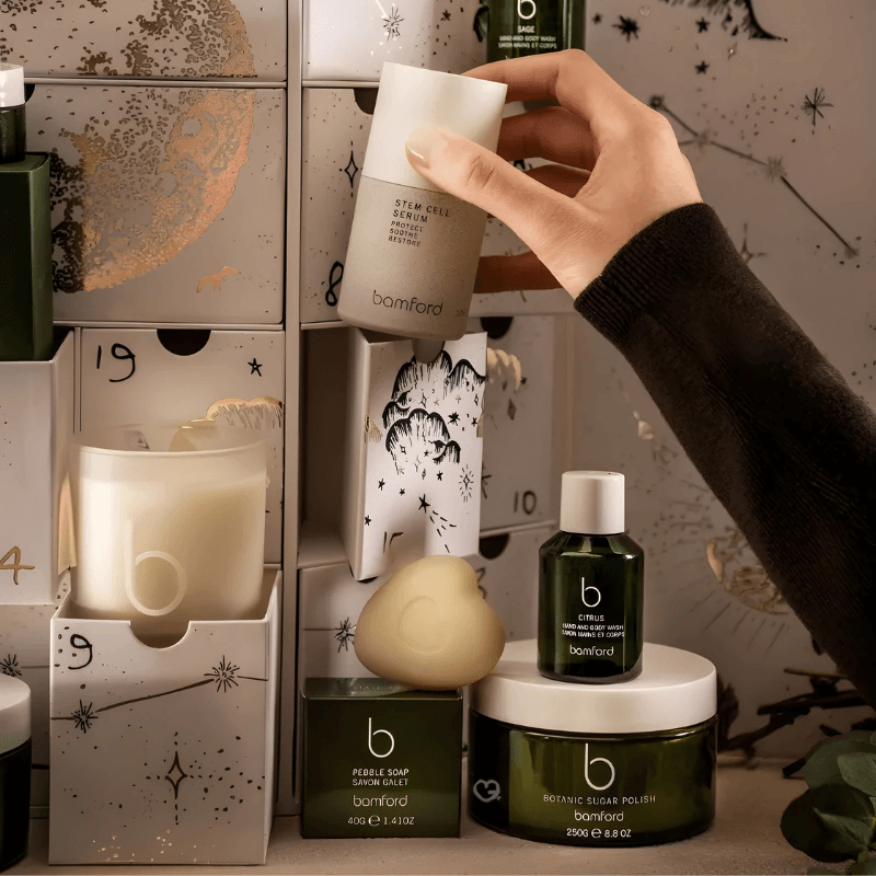 BamFord Advent Calendar 2025 with 24 luxury bath, body care, skincare and home fragrance treats for beauty and wellness enthusiasts.